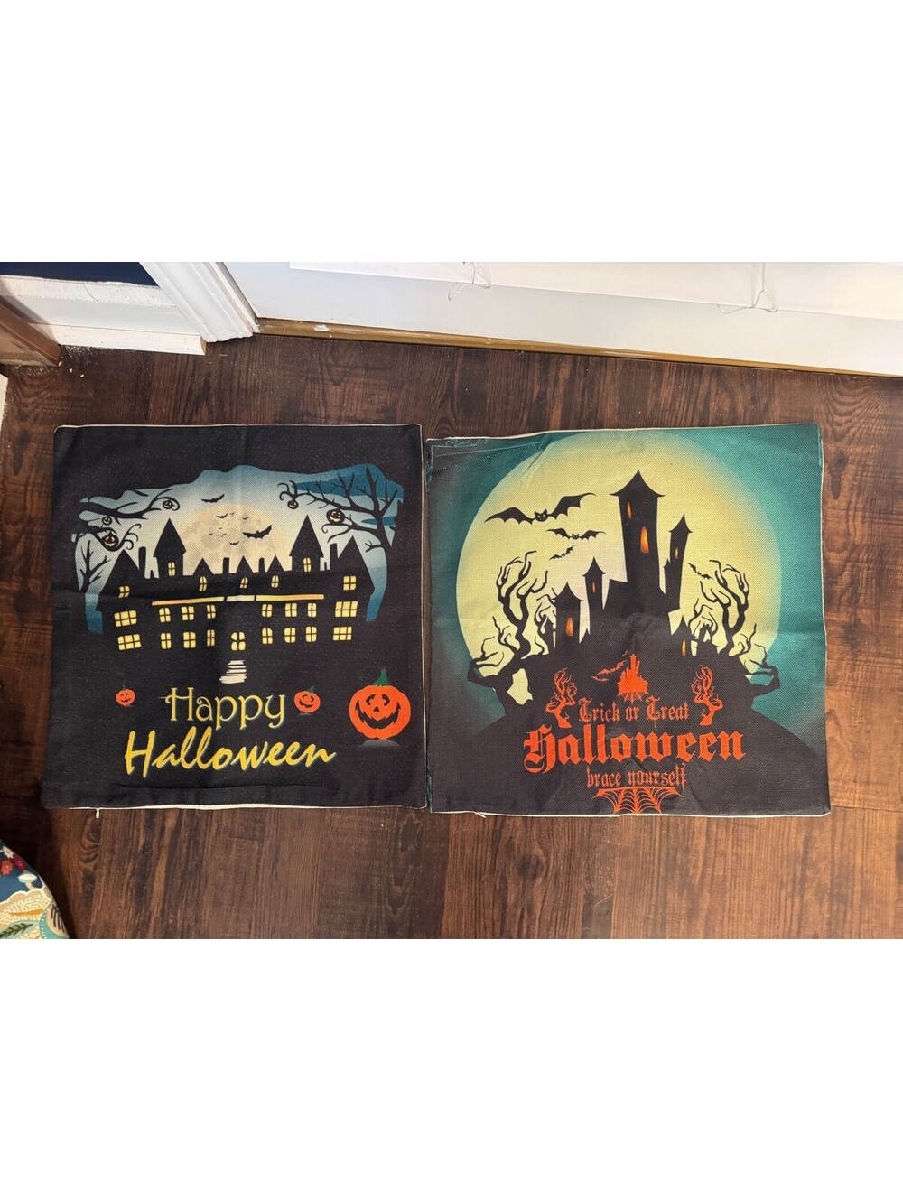 Halloween Theme Burlap Zip Closure Pillow Covers 17.5 x 17.5 Fall October Spooky